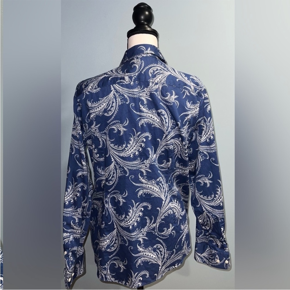 chaps- blue and white button up long sleeve top - Picture 4 of 5